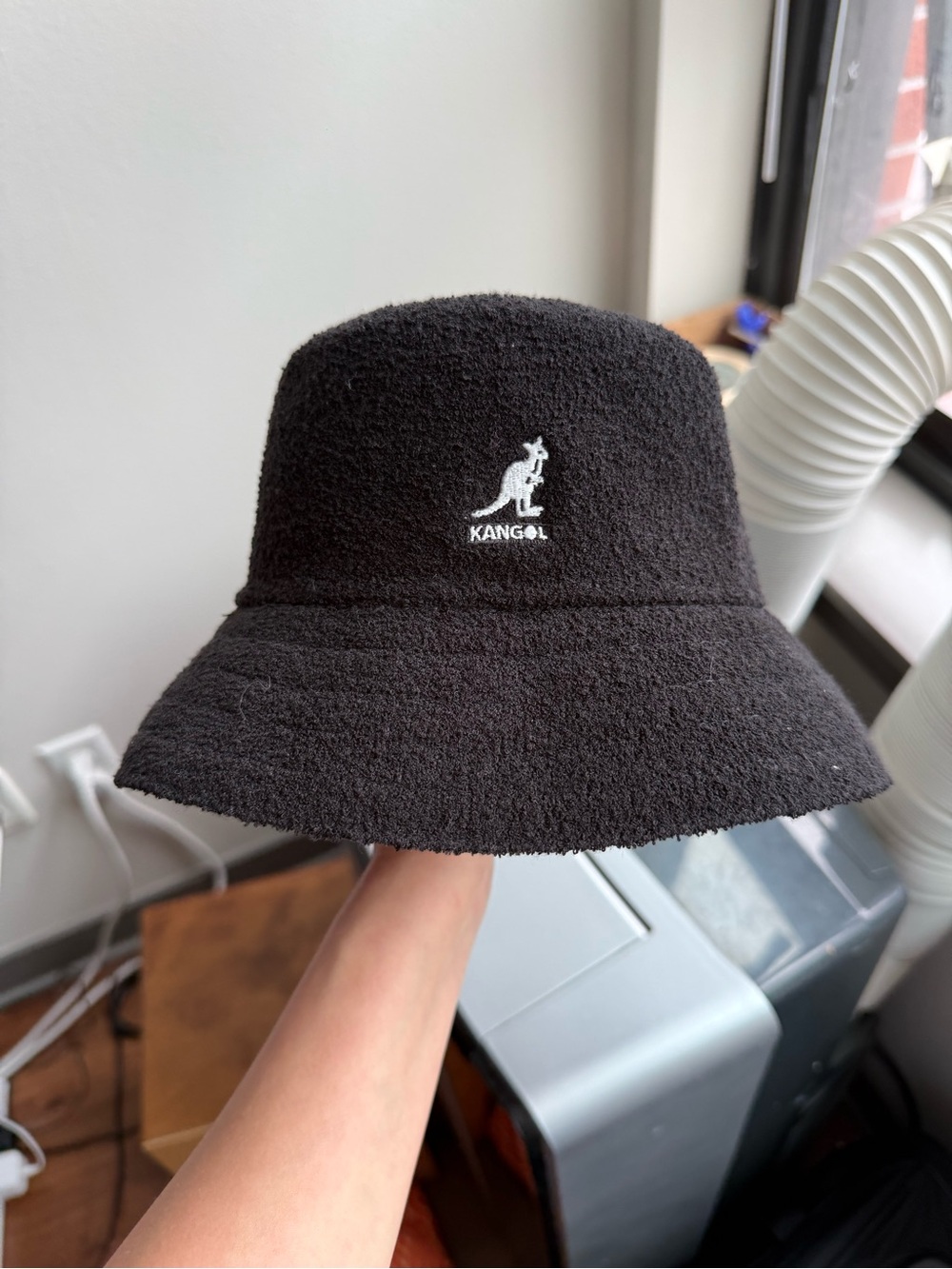 Kangol Black Textured Bermuda Bucket Hat with White Logo